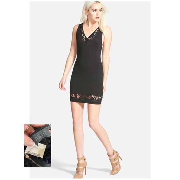 ASTR NWT Black Lace Inset BodyCon Mini Dress - Picture 1 of 14